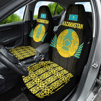 Kazakhstan National Emblem Car Seat Cover with Black Tribal Pattern and Sun Eagle Motif
