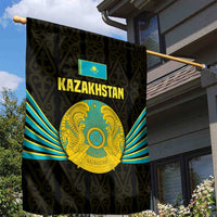 Kazakhstan National Emblem Garden Flag with Black Tribal Pattern and Sun Eagle Motif