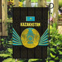 Kazakhstan National Emblem Garden Flag with Black Tribal Pattern and Sun Eagle Motif