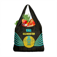 Kazakhstan National Emblem Grocery Bag with Black Tribal Pattern and Sun Eagle Motif