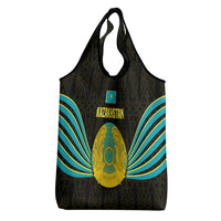 Kazakhstan National Emblem Grocery Bag with Black Tribal Pattern and Sun Eagle Motif