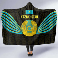 Kazakhstan National Emblem Hooded Blanket with Black Tribal Pattern and Sun Eagle Motif