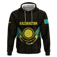 Kazakhstan National Emblem Hoodie with Black Tribal Pattern and Sun Eagle Motif