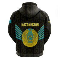 Kazakhstan National Emblem Hoodie with Black Tribal Pattern and Sun Eagle Motif