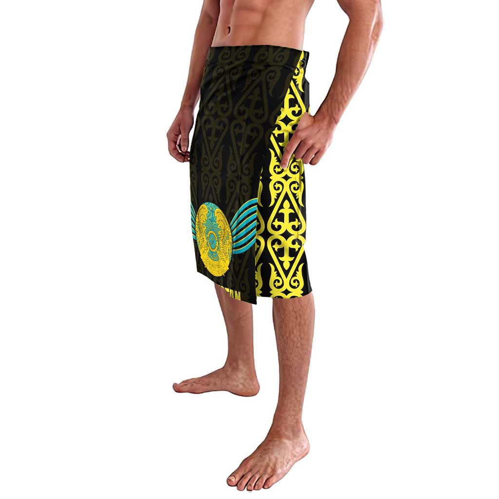 Kazakhstan National Emblem Lavalava with Black Tribal Pattern and Sun Eagle Motif