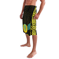 Kazakhstan National Emblem Lavalava with Black Tribal Pattern and Sun Eagle Motif