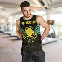Kazakhstan National Emblem Men Tank Top with Black Tribal Pattern and Sun Eagle Motif