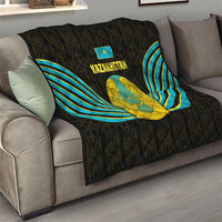 Kazakhstan National Emblem Quilt with Black Tribal Pattern and Sun Eagle Motif