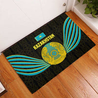 Kazakhstan National Emblem Rubber Doormat with Black Tribal Pattern and Sun Eagle Motif