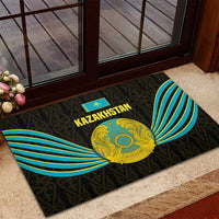 Kazakhstan National Emblem Rubber Doormat with Black Tribal Pattern and Sun Eagle Motif