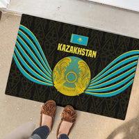 Kazakhstan National Emblem Rubber Doormat with Black Tribal Pattern and Sun Eagle Motif