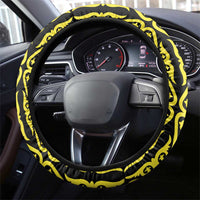 Kazakhstan National Emblem Steering Wheel Cover with Black Tribal Pattern and Sun Eagle Motif