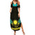 Kazakhstan National Emblem Summer Maxi Dress with Black Tribal Pattern and Sun Eagle Motif