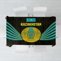Kazakhstan National Emblem Tablecloth with Black Tribal Pattern and Sun Eagle Motif
