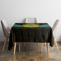 Kazakhstan National Emblem Tablecloth with Black Tribal Pattern and Sun Eagle Motif