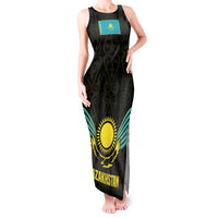 Kazakhstan National Emblem Tank Maxi Dress with Black Tribal Pattern and Sun Eagle Motif