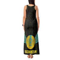 Kazakhstan National Emblem Tank Maxi Dress with Black Tribal Pattern and Sun Eagle Motif