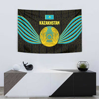 Kazakhstan National Emblem Tapestry with Black Tribal Pattern and Sun Eagle Motif