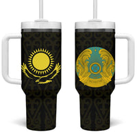 Kazakhstan National Emblem Tumbler With Handle with Black Tribal Pattern and Sun Eagle Motif