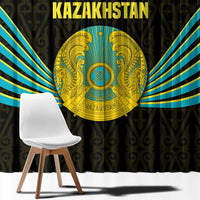 Kazakhstan National Emblem Window Curtain with Black Tribal Pattern and Sun Eagle Motif