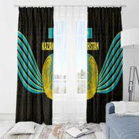 Kazakhstan National Emblem Window Curtain with Black Tribal Pattern and Sun Eagle Motif
