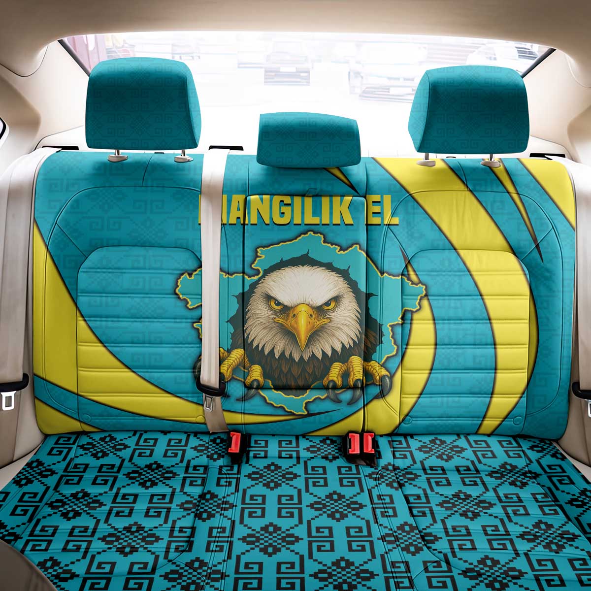 Kazakhstan National Flag Back Car Seat Cover with Mangilik El Bald Eagle and Blue Tribal Pattern