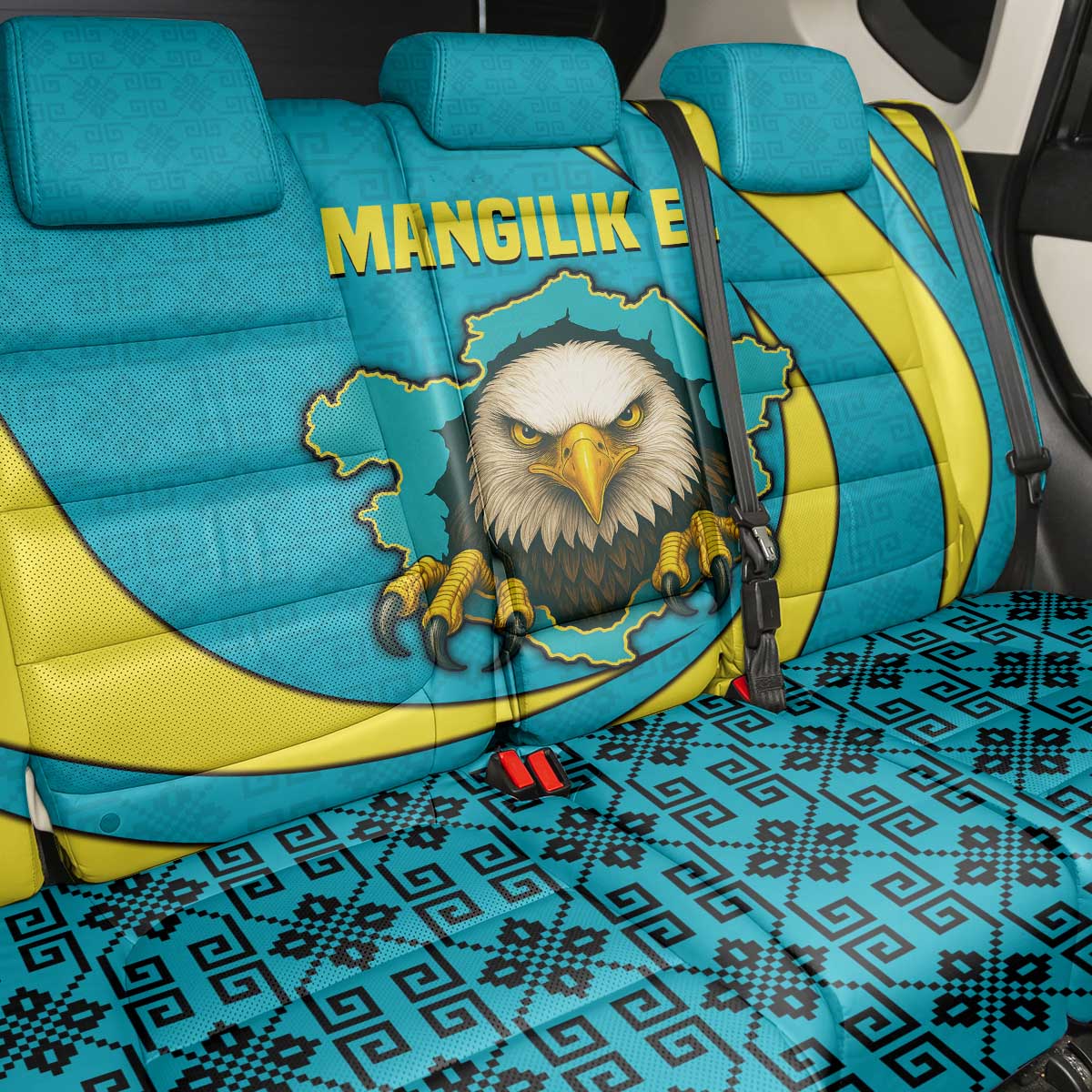 Kazakhstan National Flag Back Car Seat Cover with Mangilik El Bald Eagle and Blue Tribal Pattern