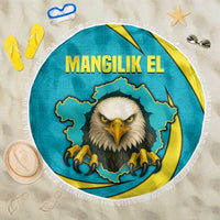 Kazakhstan National Flag Beach Blanket with Mangilik El Bald Eagle and Blue Tribal Pattern