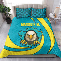 Kazakhstan National Flag Bedding Set with Mangilik El Bald Eagle and Blue Tribal Pattern