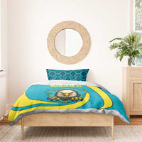 Kazakhstan National Flag Bedding Set with Mangilik El Bald Eagle and Blue Tribal Pattern