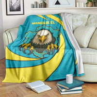 Kazakhstan National Flag Blanket with Mangilik El Bald Eagle and Blue Tribal Pattern