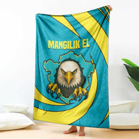 Kazakhstan National Flag Blanket with Mangilik El Bald Eagle and Blue Tribal Pattern