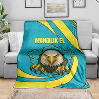Kazakhstan National Flag Blanket with Mangilik El Bald Eagle and Blue Tribal Pattern