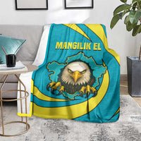 Kazakhstan National Flag Blanket with Mangilik El Bald Eagle and Blue Tribal Pattern