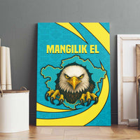 Kazakhstan National Flag Canvas Wall Art with Mangilik El Bald Eagle and Blue Tribal Pattern