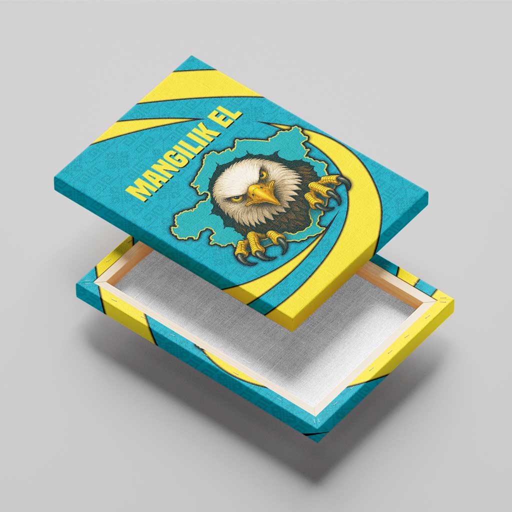 Kazakhstan National Flag Canvas Wall Art with Mangilik El Bald Eagle and Blue Tribal Pattern