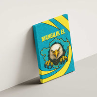 Kazakhstan National Flag Canvas Wall Art with Mangilik El Bald Eagle and Blue Tribal Pattern