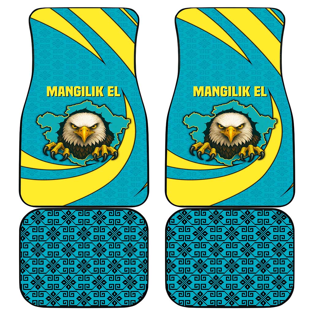 Kazakhstan National Flag Car Mats with Mangilik El Bald Eagle and Blue Tribal Pattern