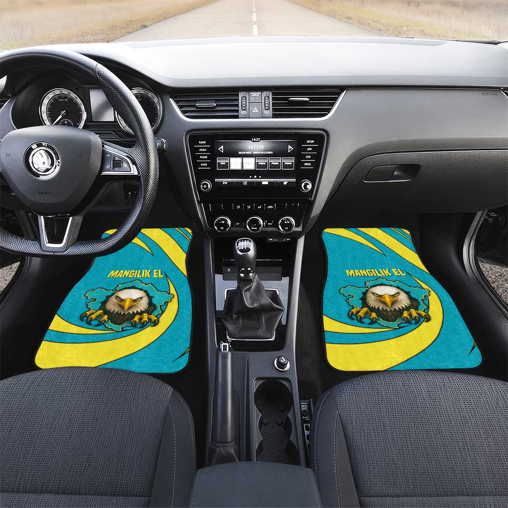 Kazakhstan National Flag Car Mats with Mangilik El Bald Eagle and Blue Tribal Pattern