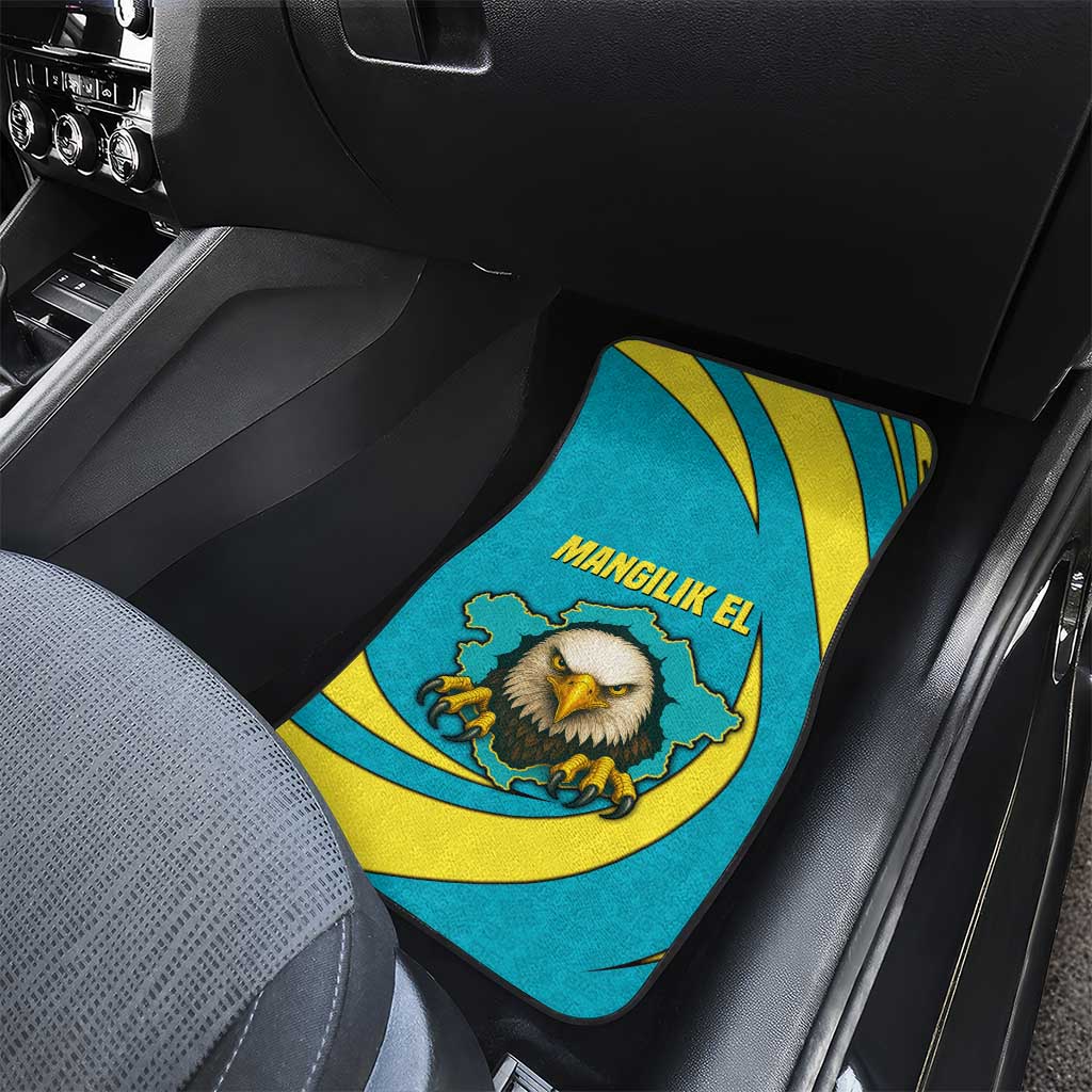 Kazakhstan National Flag Car Mats with Mangilik El Bald Eagle and Blue Tribal Pattern