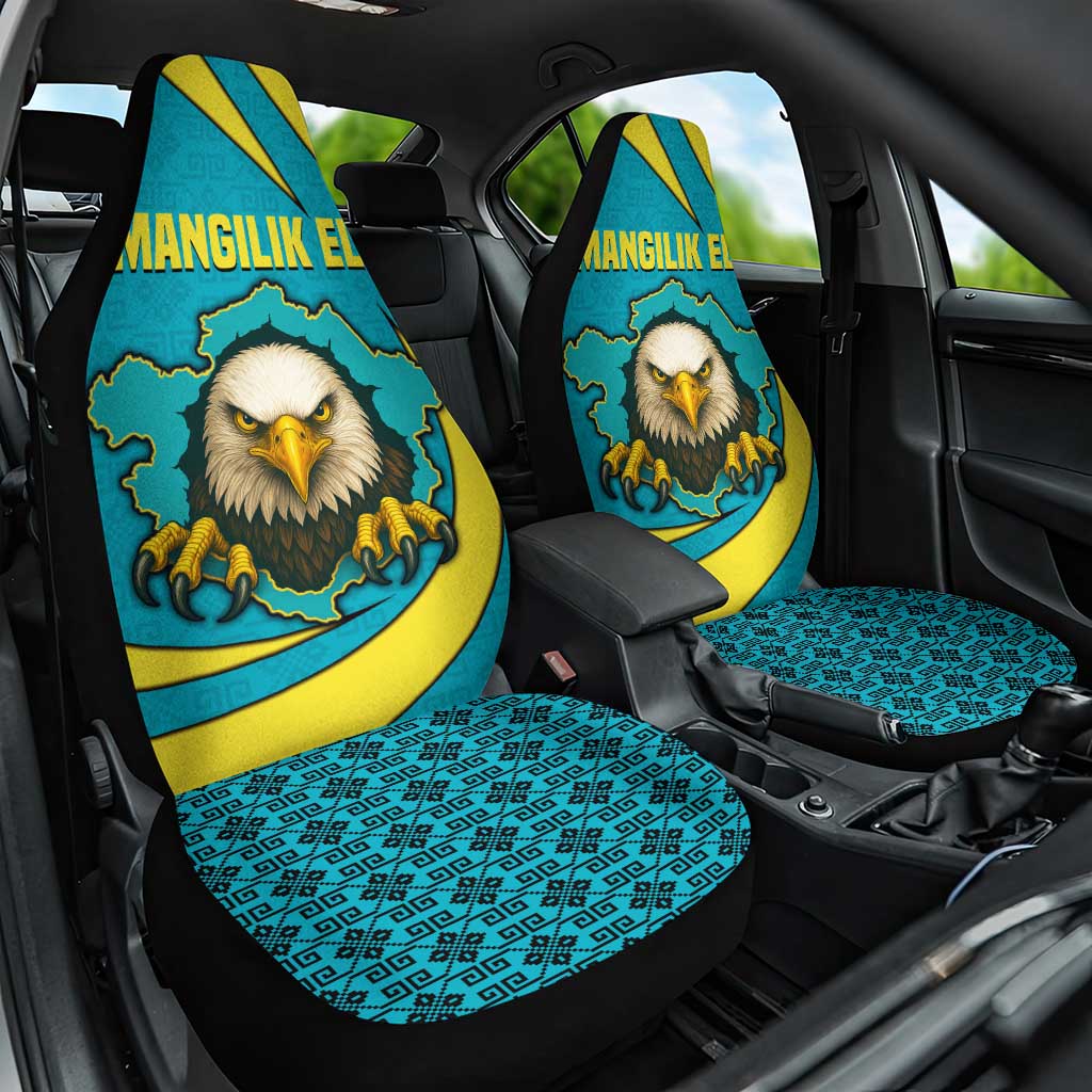 Kazakhstan National Flag Car Seat Cover with Mangilik El Bald Eagle and Blue Tribal Pattern