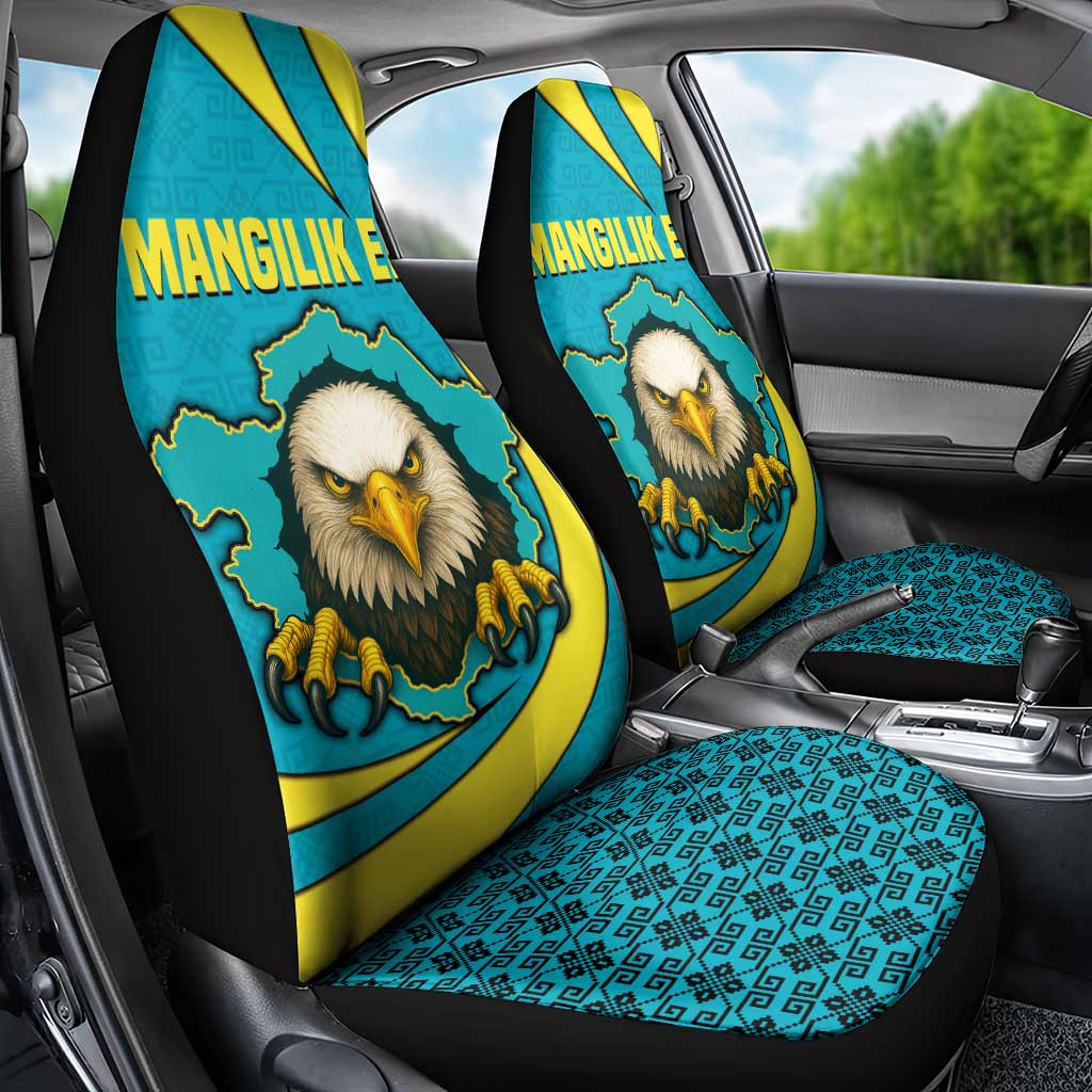 Kazakhstan National Flag Car Seat Cover with Mangilik El Bald Eagle and Blue Tribal Pattern