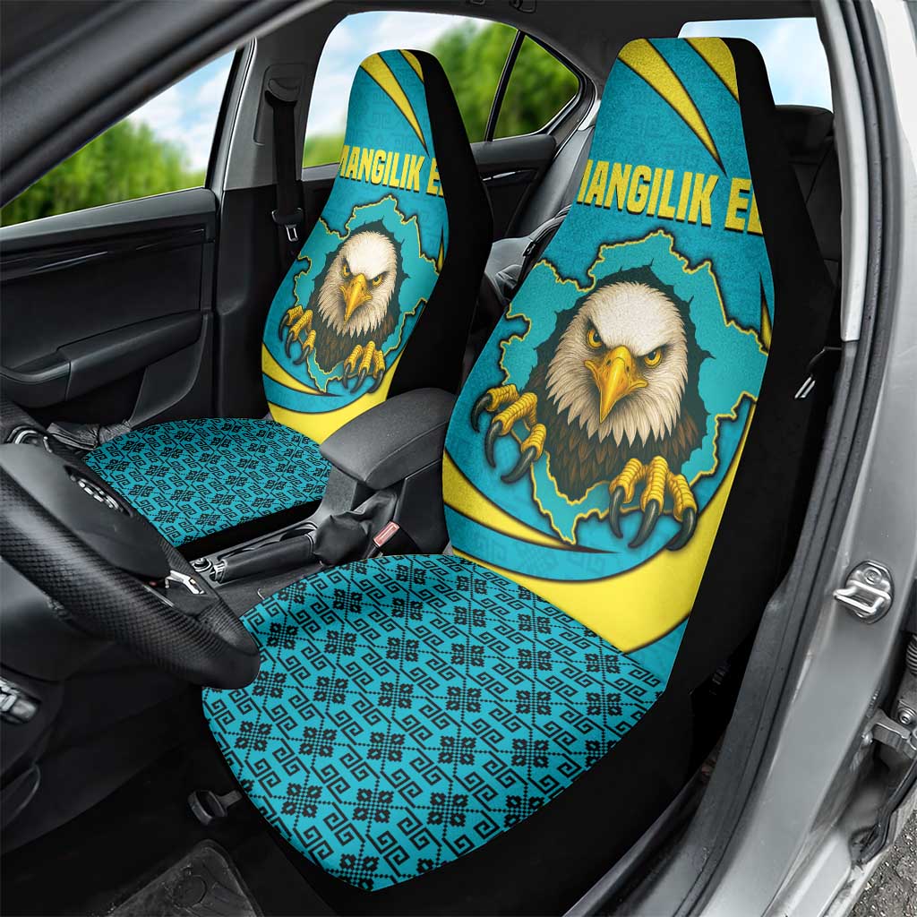 Kazakhstan National Flag Car Seat Cover with Mangilik El Bald Eagle and Blue Tribal Pattern