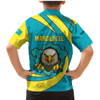 Kazakhstan National Flag Family Matching Mermaid Dress and Hawaiian Shirt with Mangilik El Bald Eagle and Blue Tribal Pattern