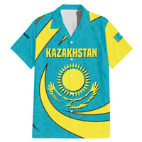 Kazakhstan National Flag Family Matching Mermaid Dress and Hawaiian Shirt with Mangilik El Bald Eagle and Blue Tribal Pattern