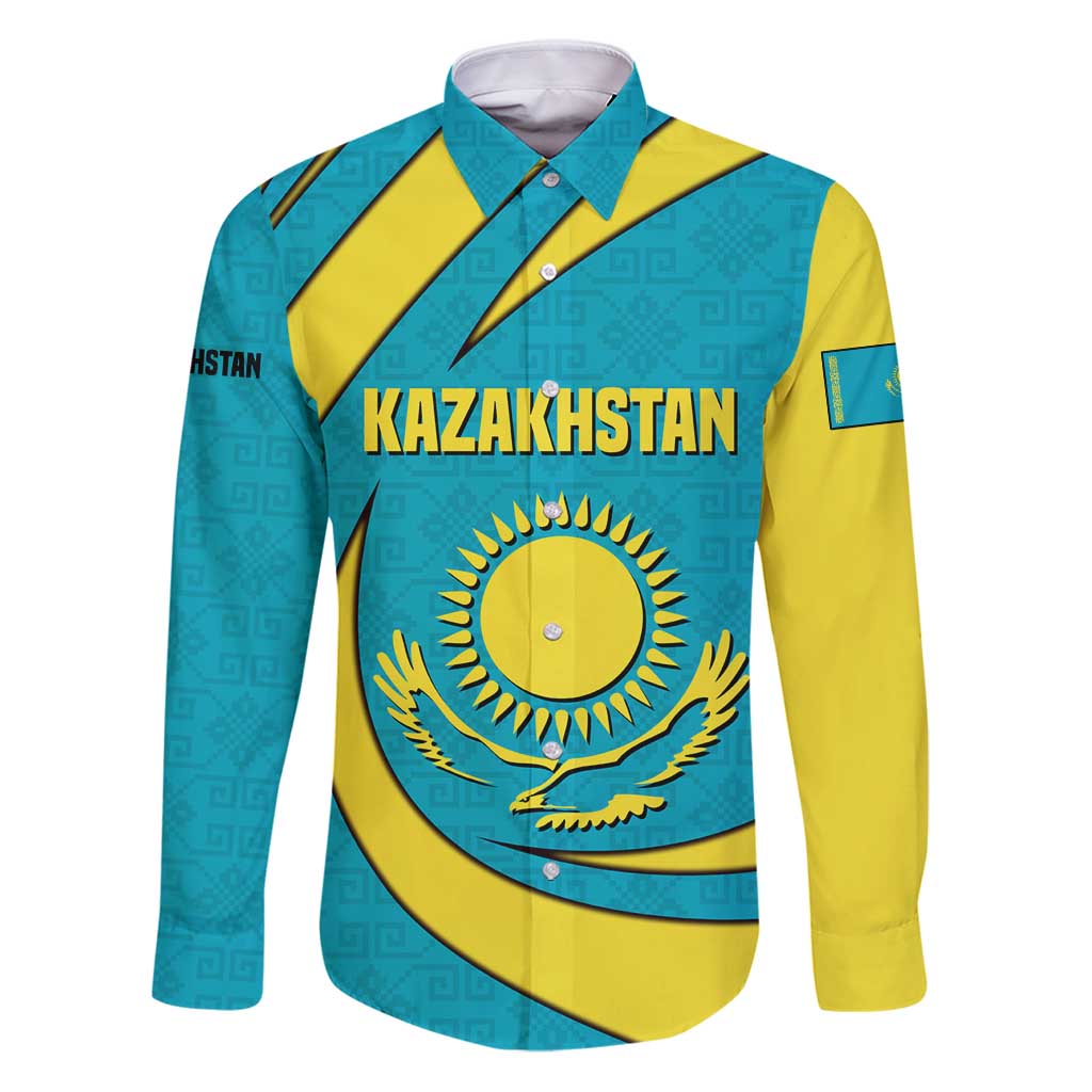 Kazakhstan National Flag Family Matching Puletasi and Hawaiian Shirt with Mangilik El Bald Eagle and Blue Tribal Pattern
