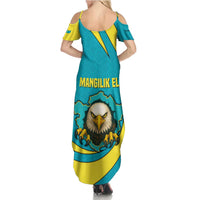 Kazakhstan National Flag Family Matching Summer Maxi Dress and Hawaiian Shirt with Mangilik El Bald Eagle and Blue Tribal Pattern