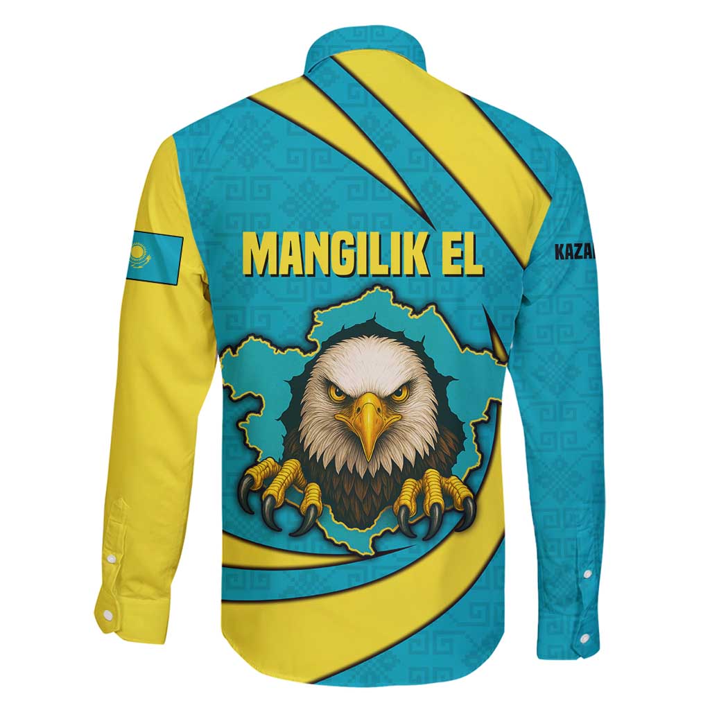 Kazakhstan National Flag Family Matching Tank Maxi Dress and Hawaiian Shirt with Mangilik El Bald Eagle and Blue Tribal Pattern