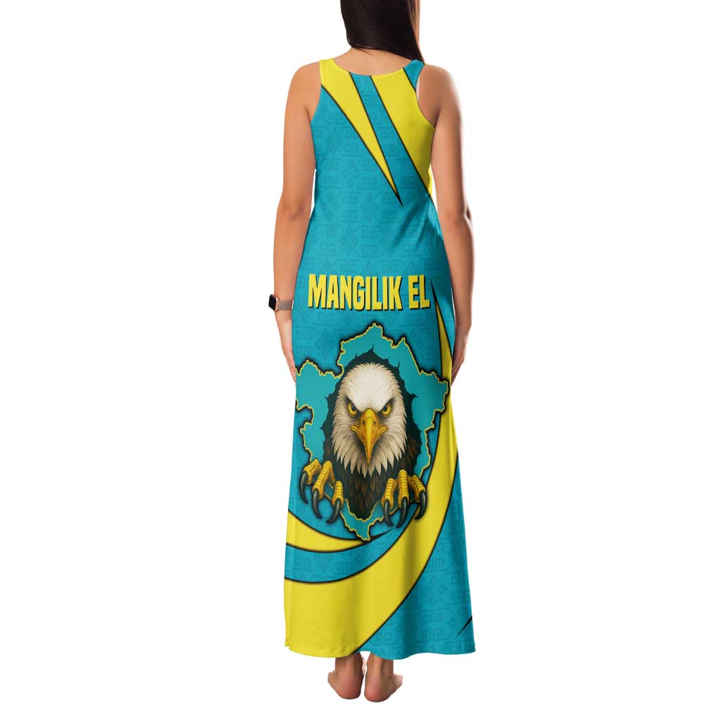 Kazakhstan National Flag Family Matching Tank Maxi Dress and Hawaiian Shirt with Mangilik El Bald Eagle and Blue Tribal Pattern