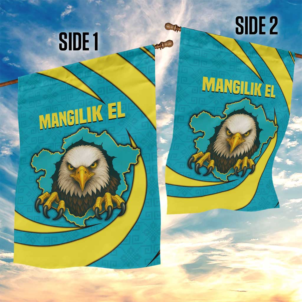 Kazakhstan National Flag Garden Flag with Mangilik El Bald Eagle and Blue Tribal Pattern